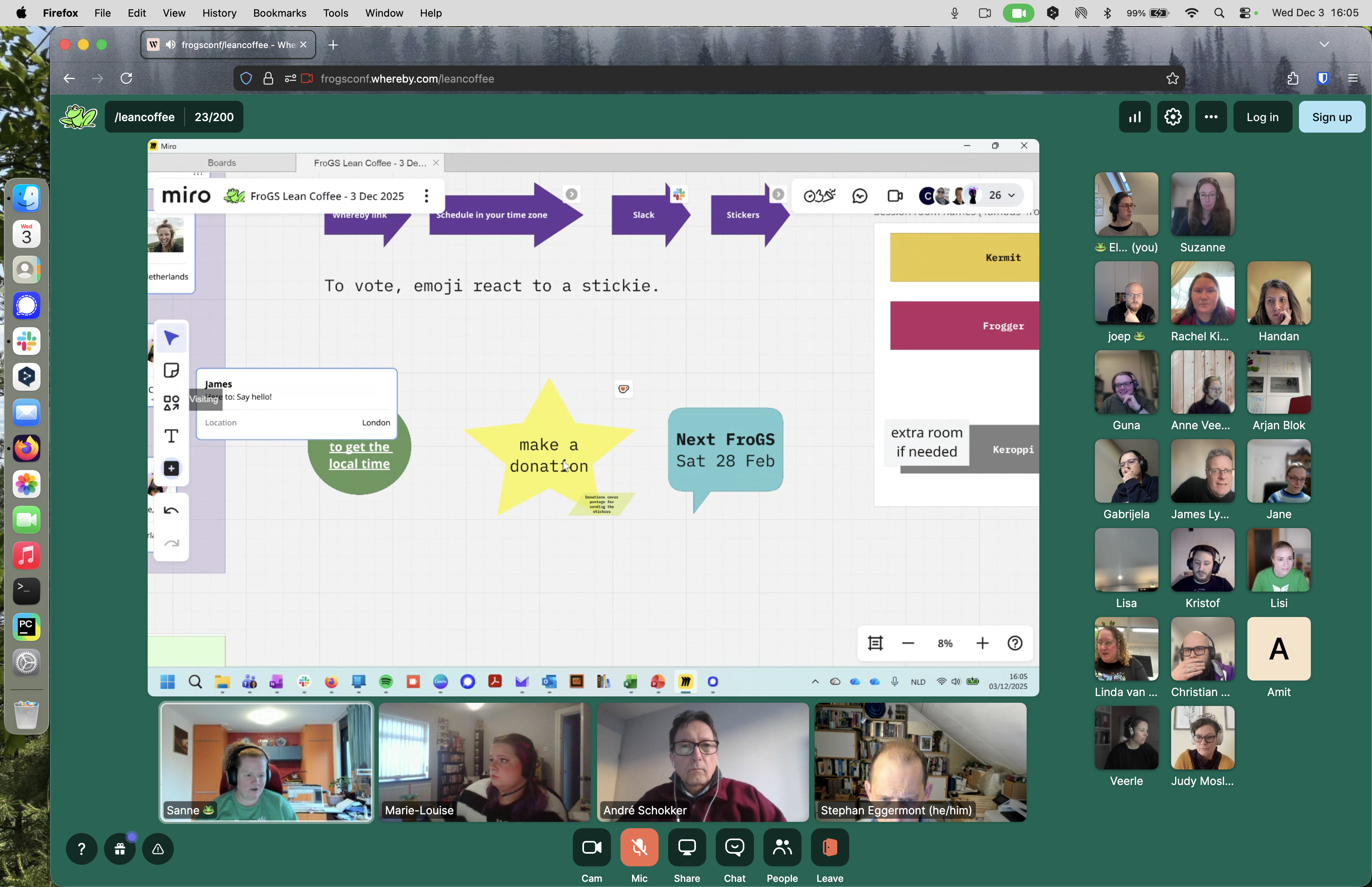 Whereby video call, with Miro board shared
